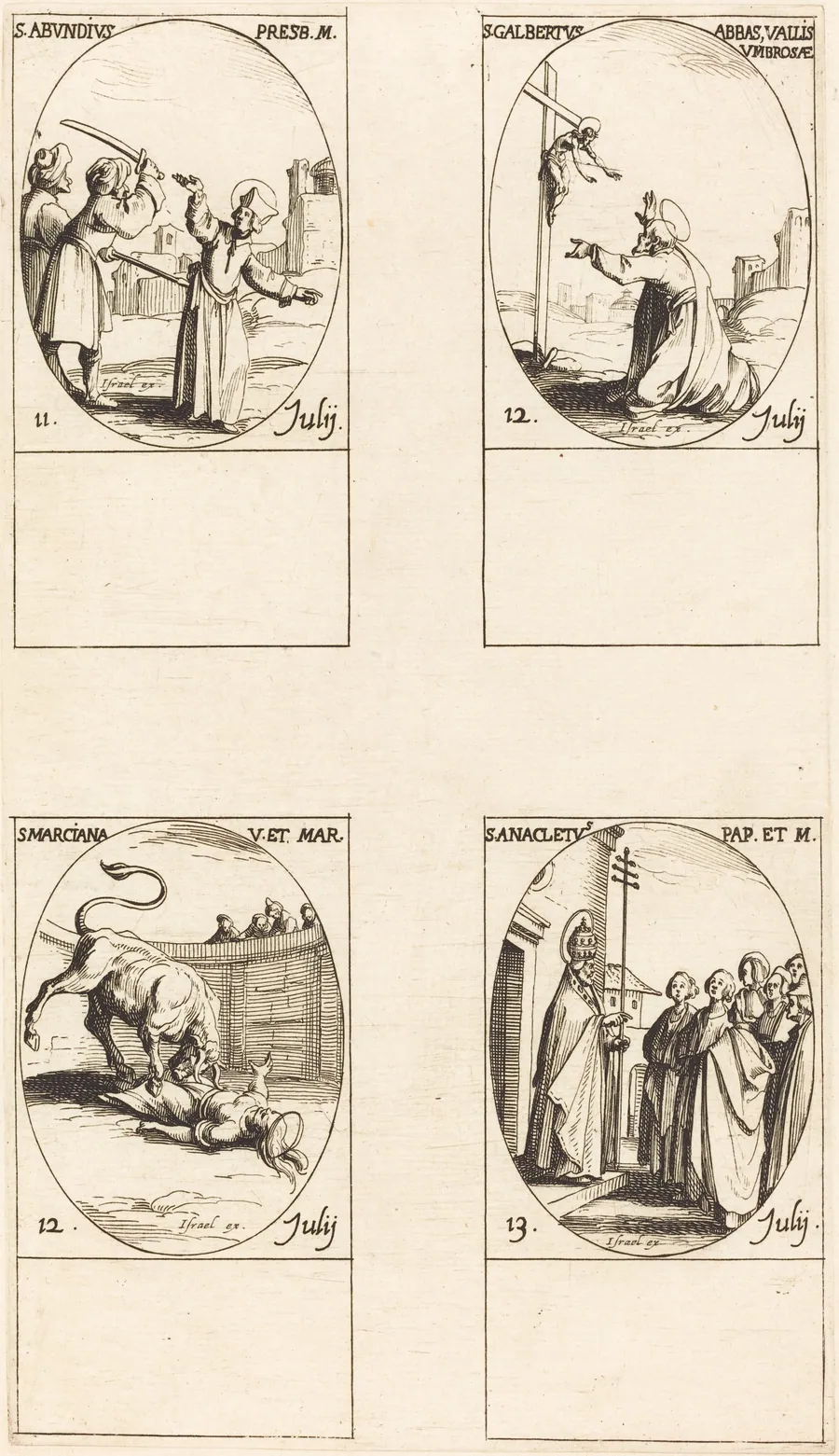 St. Abundius; St. Galbertus; St. Marciana; St. Anacletus by Jacques Callot