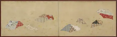 Low screen with design of textile fragments