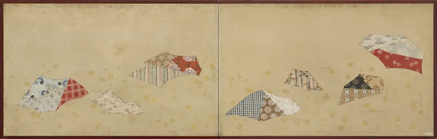 Low screen with design of textile fragments by Ogawa Ritsuo (1663-1747)