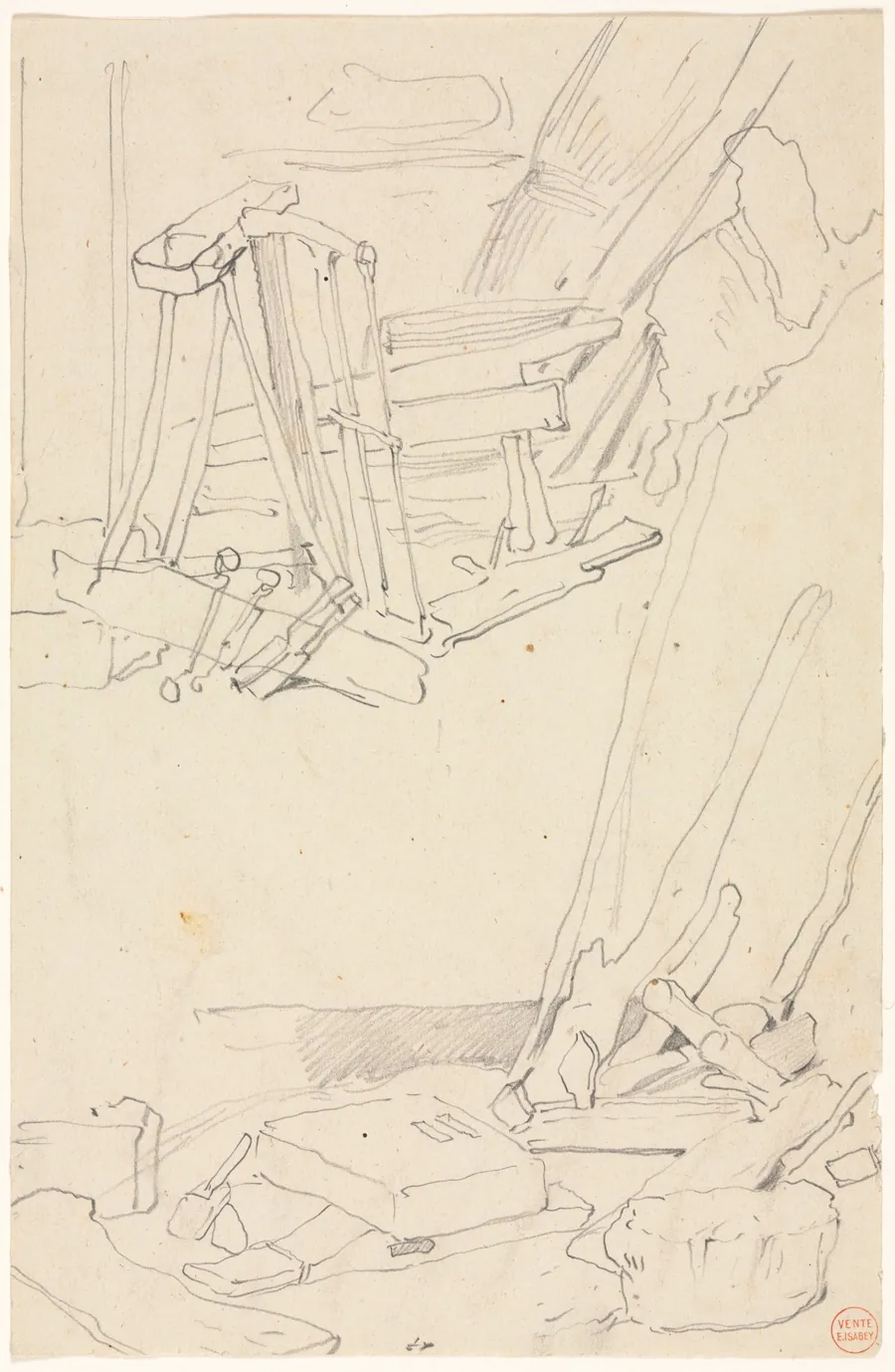 Studies of Wood and Farm Implements by Eugène Isabey