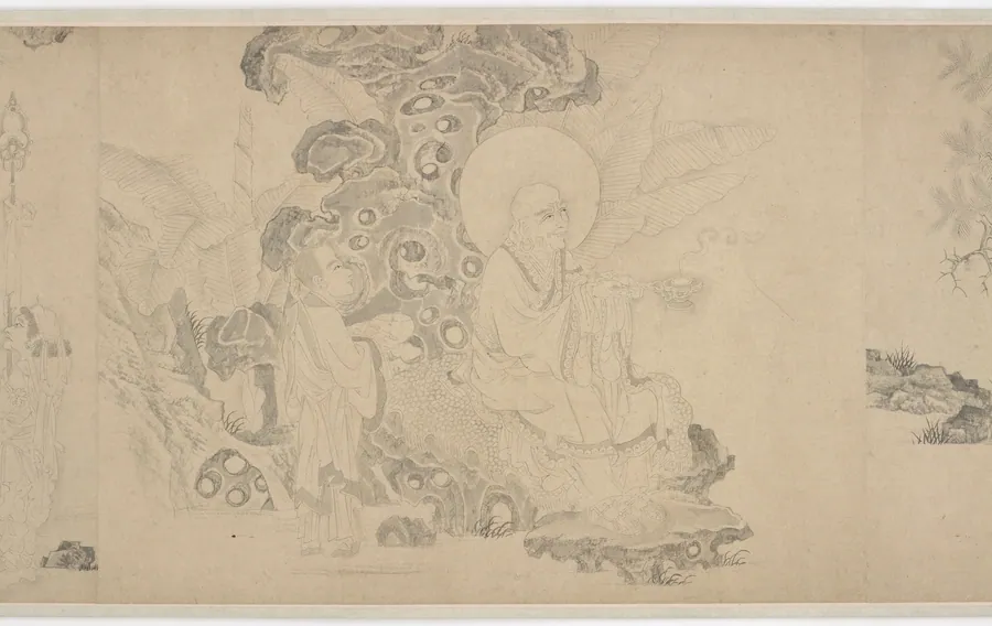 Sixteen luohans by Formerly attributed to Zhao Mengfu 趙孟頫 (1254-1322)
