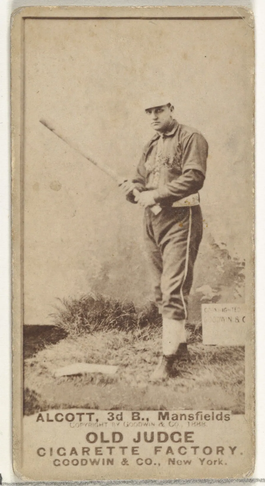 Charles Alcott, 3rd Base, Mansfield, from the Old Judge series (N172) for Old Judge Cigarettes by Goodwin & Company