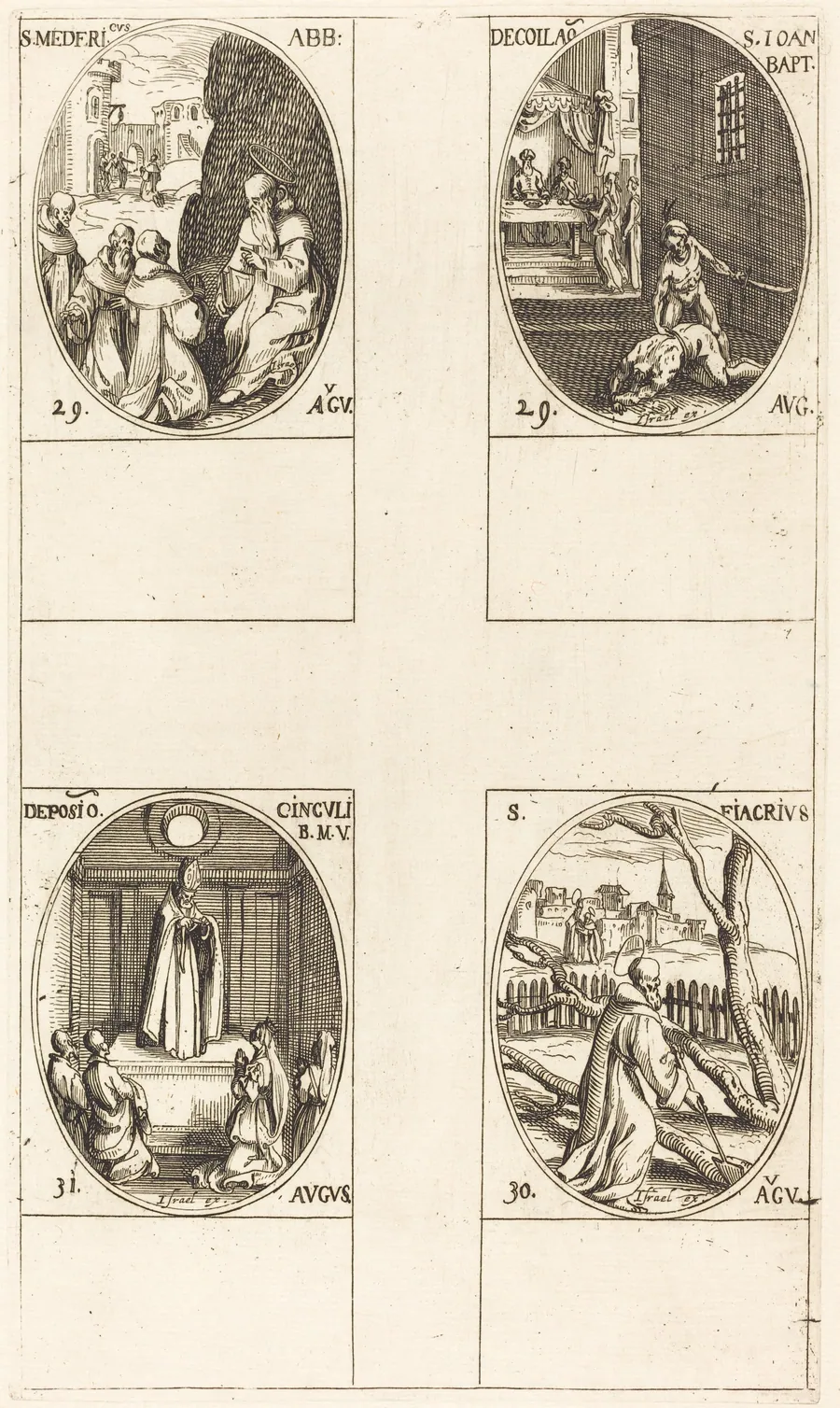 St. Mederic, Abbot; Beheading of John the Baptist; St. Fiacre; Festival of the Belt of the Virgin by Jacques Callot