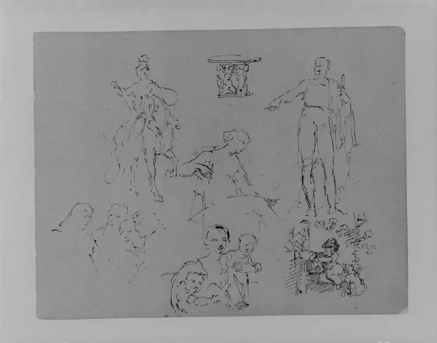 Six Figure Sketches and a Round Table (from Sketchbook) by Thomas Sully