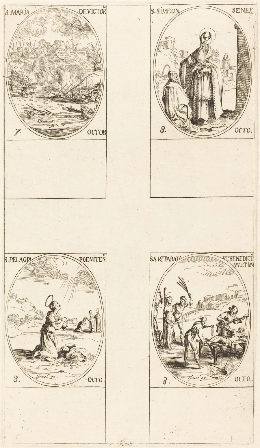 St. Mary of Victory; St. Simeon, Prophet; St. Pelagia; Sts. Reparata and Benedicta by Jacques Callot