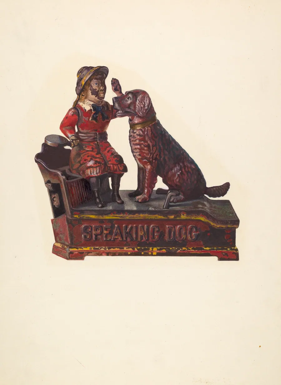 Toy Bank: Speaking Dog and Figure by American 20th Century