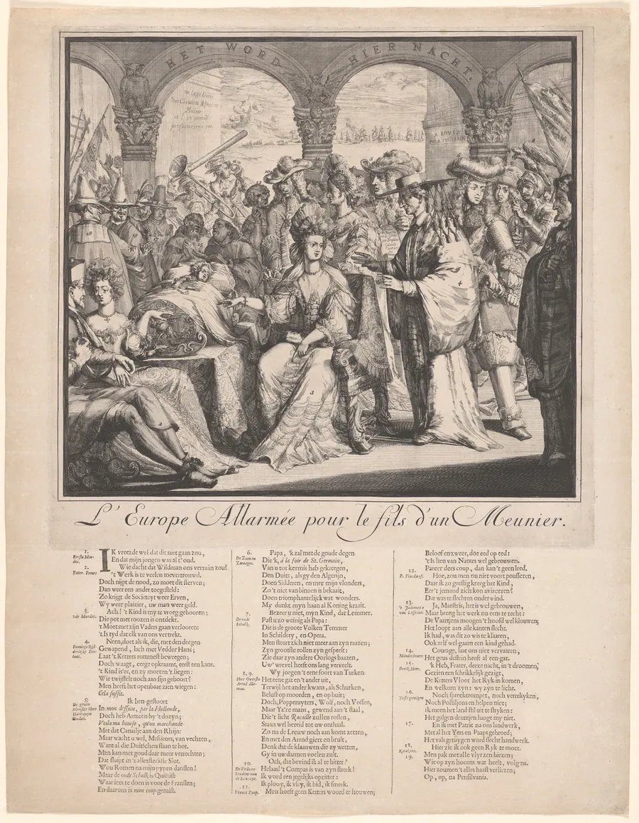 Europe in an uproar over the son of a miller by Romeyn de Hooghe