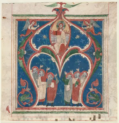 Historiated Initial (A) Excised from an Antiphonary: Christ in Majesty with Prophets