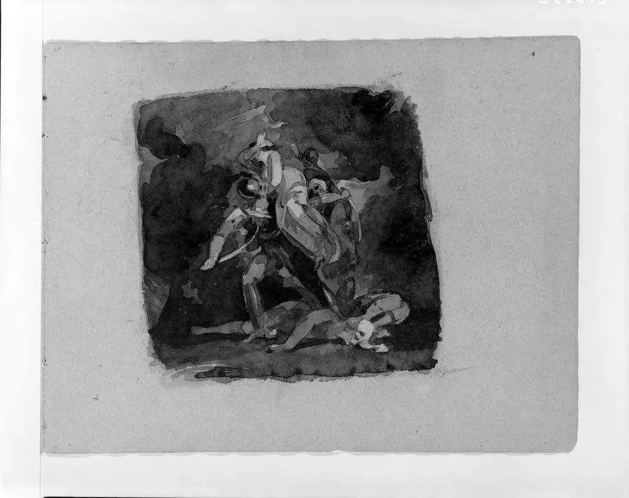Women Being Abducted by Two Men with Fallen Figure Beneath (from Sketchbook) by Thomas Sully