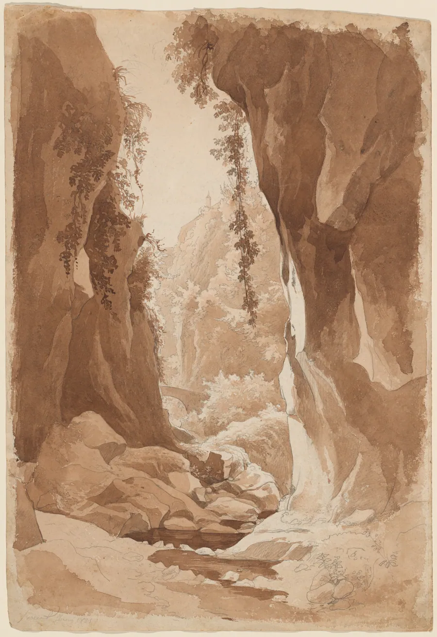 Cliffs Overhanging a River Gorge near Sorrento (recto) by Johann Joachim Faber