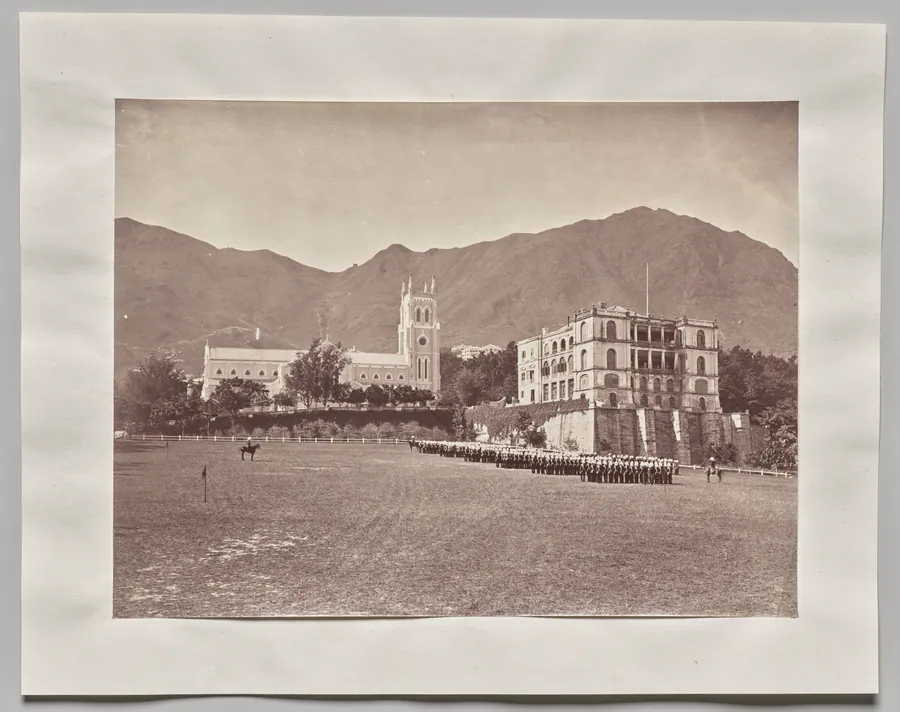 Untitled (Hong Kong, St. John’s Cathedral, from the Parade Ground, H.M. Regiment on Parade) by Lai Fong (Afong Studio)