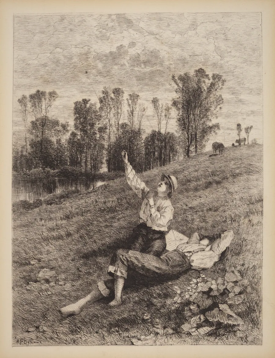 Untitled (Boys Flying a Kite) by Albert Fitch Bellows