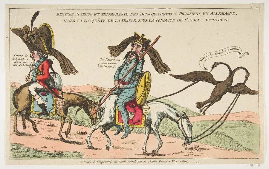 Rentrée joyeuse et triomphale des Don-Quichottes Prussiens en Allemagne, après la conquête de la France, sous conduite de l'Aigle autrichien (The Joyous Triumphal Entry of the Prussian Don Quixote into Germany after the Conquest of France, Accompanied by the Austrian Eagle) by L'imprimerie du Cercle Social