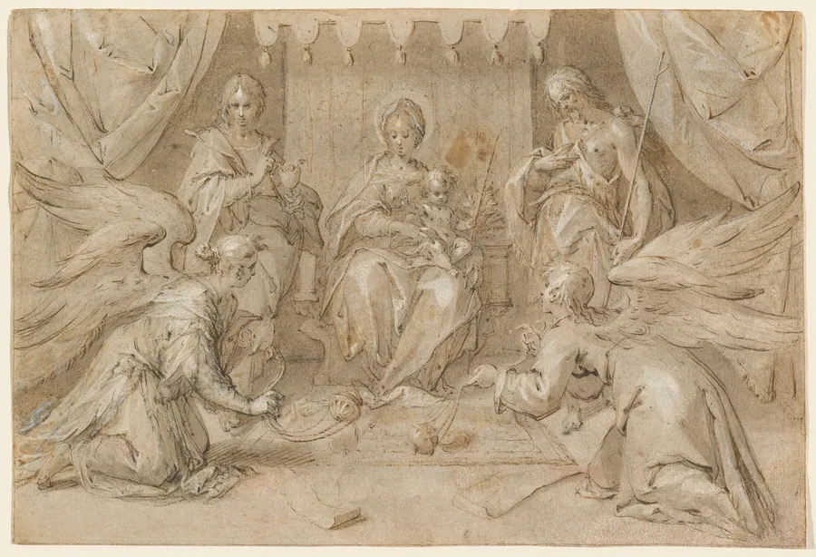 The Madonna Enthroned with Saint John the Baptist and Saint John the Evangelist by Hans von Aachen