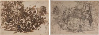 Poros Assailed by the Macedonian Army (recto); Sketches of Animals (verso)