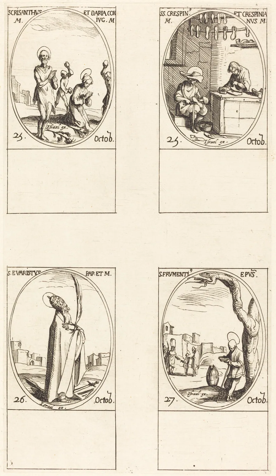 Sts. Chrysanthus & Daria; Sts. Crispin & Crispinian; St. Evaristus; St. Frumentius by Jacques Callot