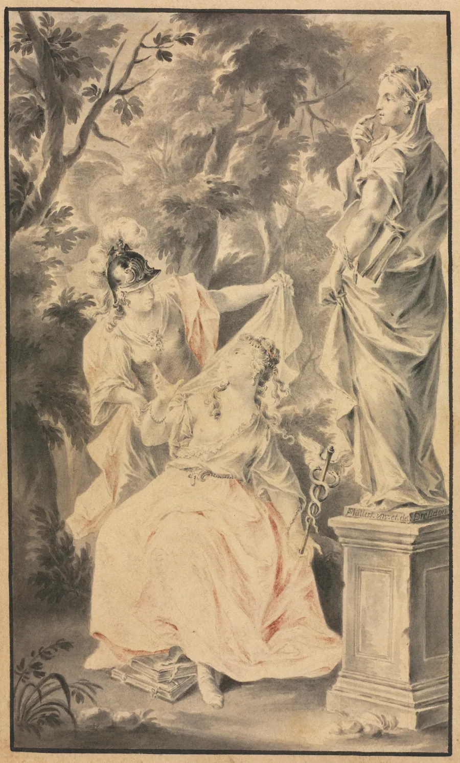 Allegorical Scene: Couple before a Statue by F. Müller
