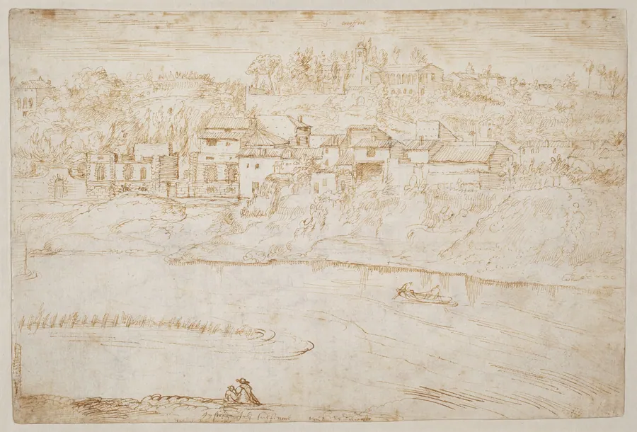 View of the Janiculum Hill Seen from the Tiber (recto) by Antonie van den Wyngaerde