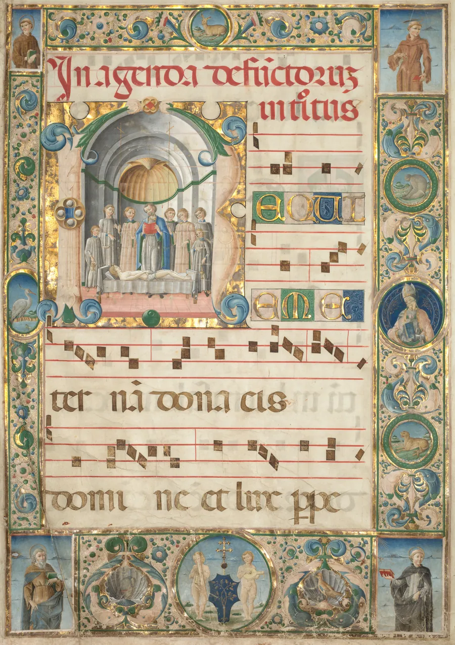 Leaf from a Gradual: Initial (R) with Mass for the Dead (recto) by Jacopo Filippo d' Argenta