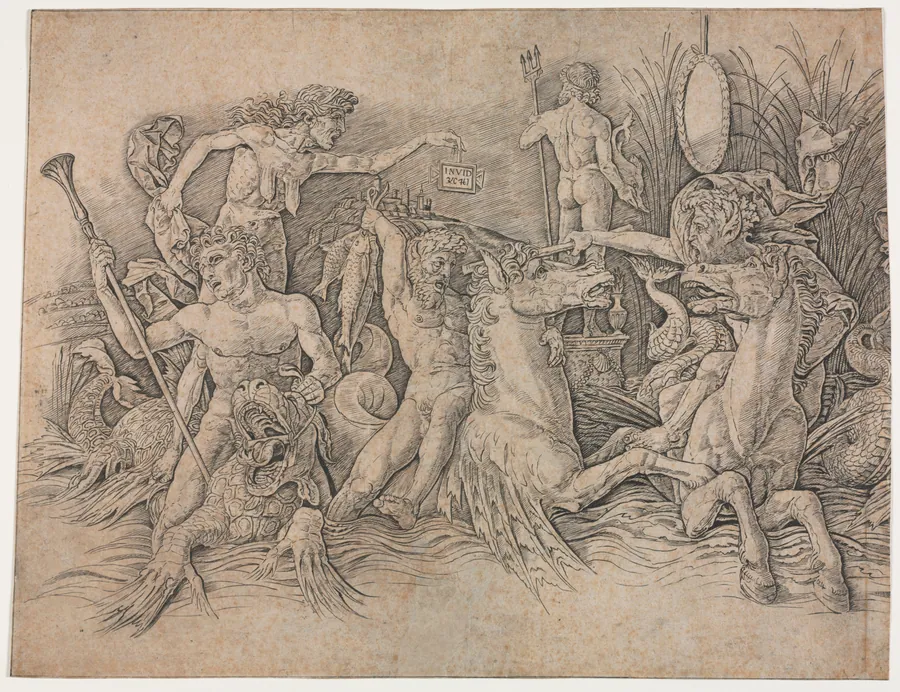 Battle of the Sea Gods - left portion by Andrea Mantegna
