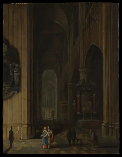 Interior of a Gothic Church at Night