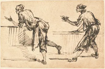 Two Workmen at Tables (recto)