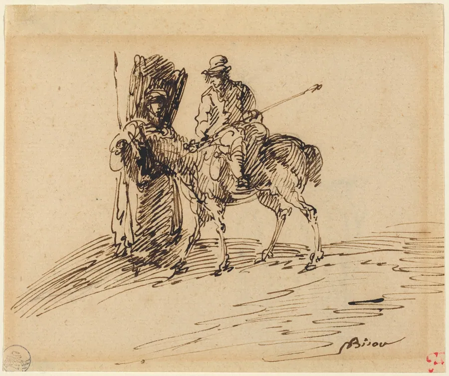 Horseman with Peasant by Giuseppe Bernardino Bison