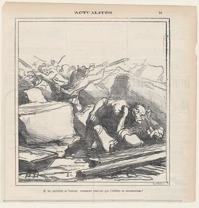 How can the building be restored, if the workers are fighting between each other!, from 'News of the day,' published in Le Charivari, May 17, 1872