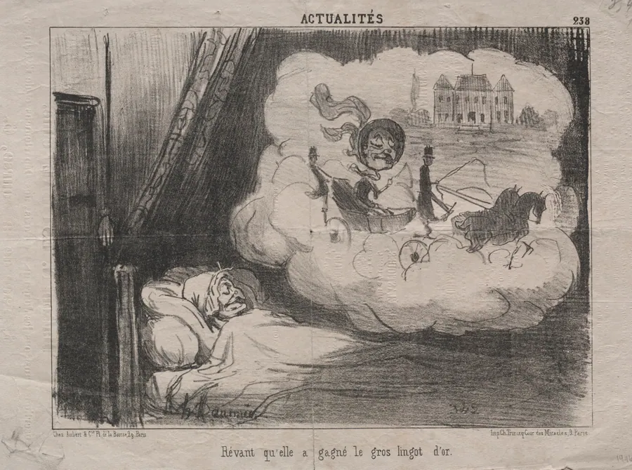 Dreaming that she won the big gold bar by Honoré Daumier