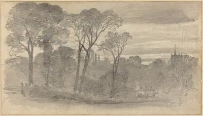 An Evening Landscape with a Distant Cathedral