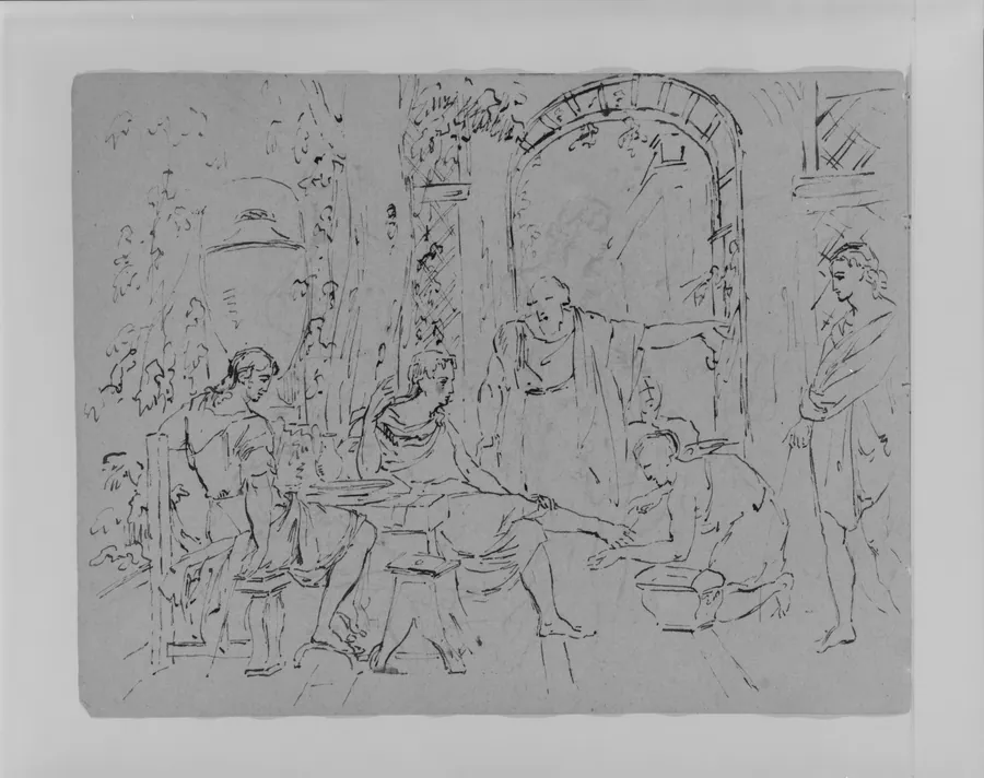 Compositional Study With Man Getting His Feet Washed (from Sketchbook) by Thomas Sully