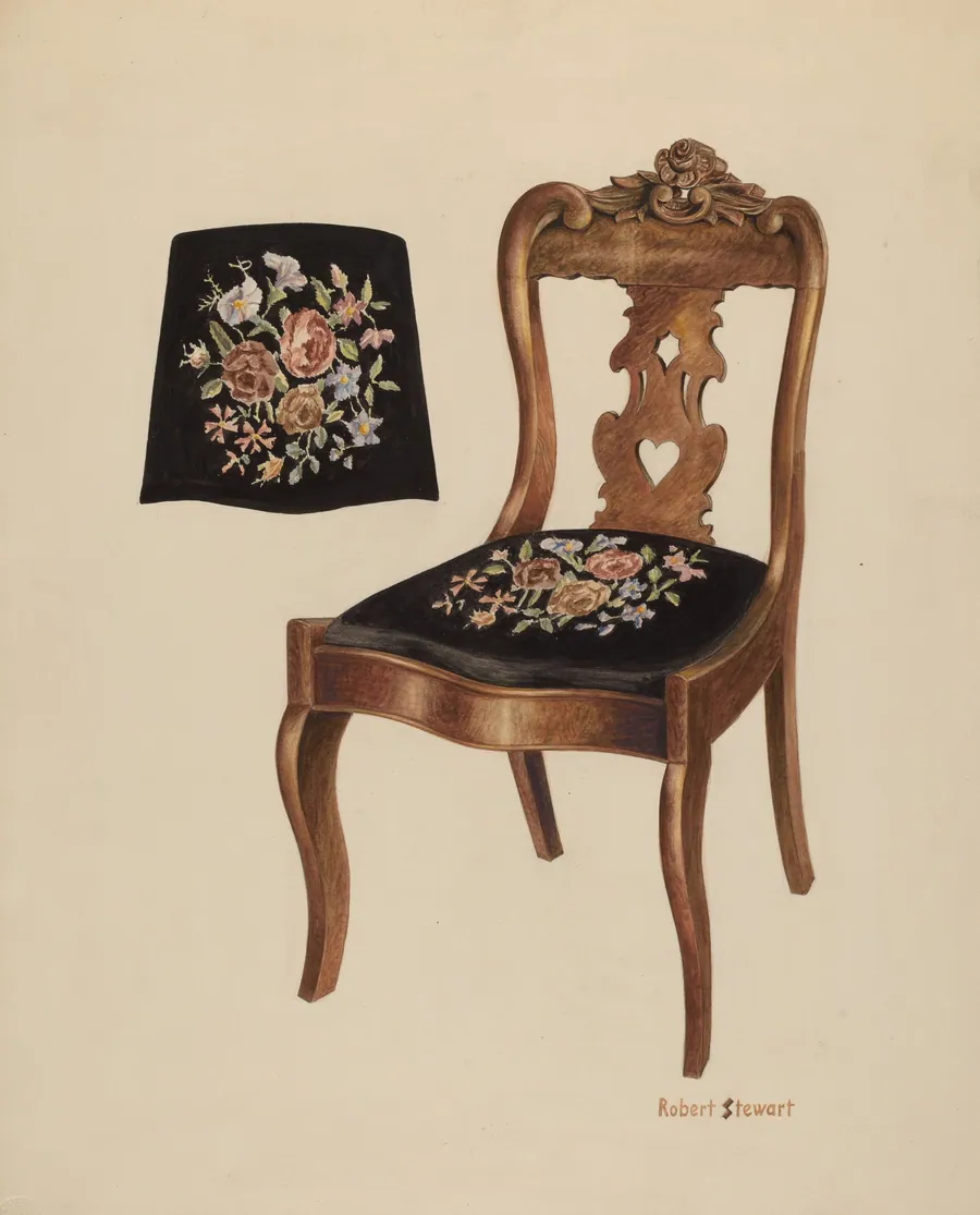 Walnut Carved Back Chair by Robert Stewart
