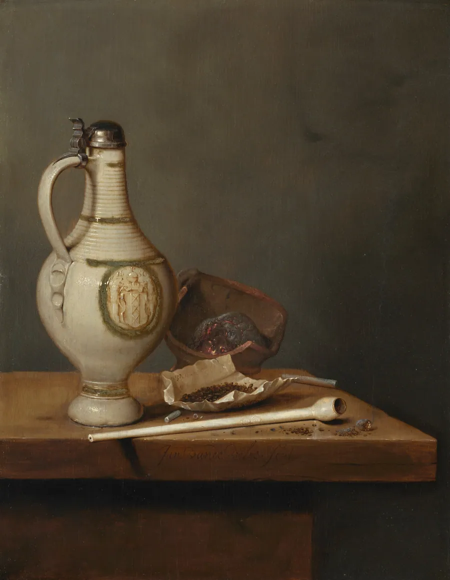 Still Life with Stoneware Jug and Pipe by Jan Jansz van de Velde III