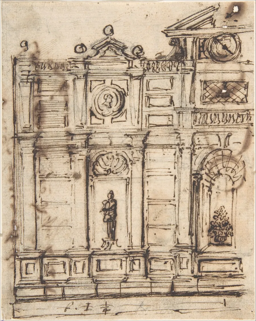 Left Half of a Design for Garden Architecture by Anonymous, Spanish, 17th century