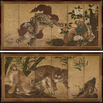 Lions and Tigers in Peony and Bamboo