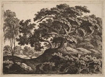 Landscape with Man Pushing a Cart