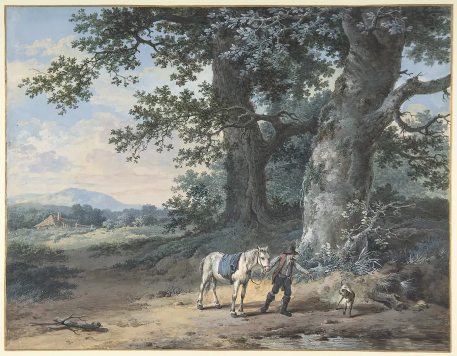 A Peasant Leading his Horse on the Outskirts of a Wood by Pieter Barbiers II