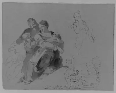 Holy Family et al. [?]; Turning Female Figure, Half Length; Woman Seated at Window (from Sketchbook)