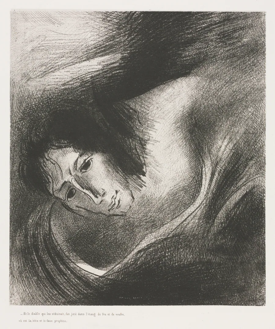 And the Devil That Deceived Them was Cast into the Lake of Fire and Brimstone, Where the Beast and the False Prophet Are by Odilon Redon