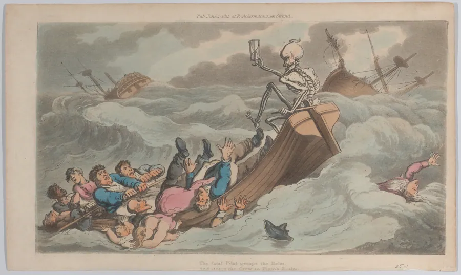 Death Turned Pilot (from The English Dance of Death, vol. II, pl. 9) by Thomas Rowlandson
