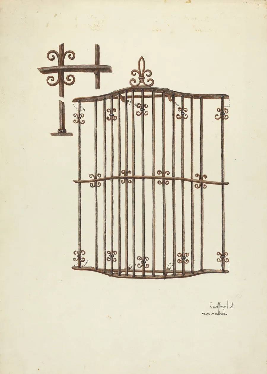 Iron Grille at Window: Restoration Drawing by Harry Mann Waddell