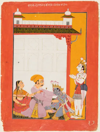 Krishna and Balarama touching the feet of Vasudeva and Devaki, from the “Vertical” Bhagavata Purana