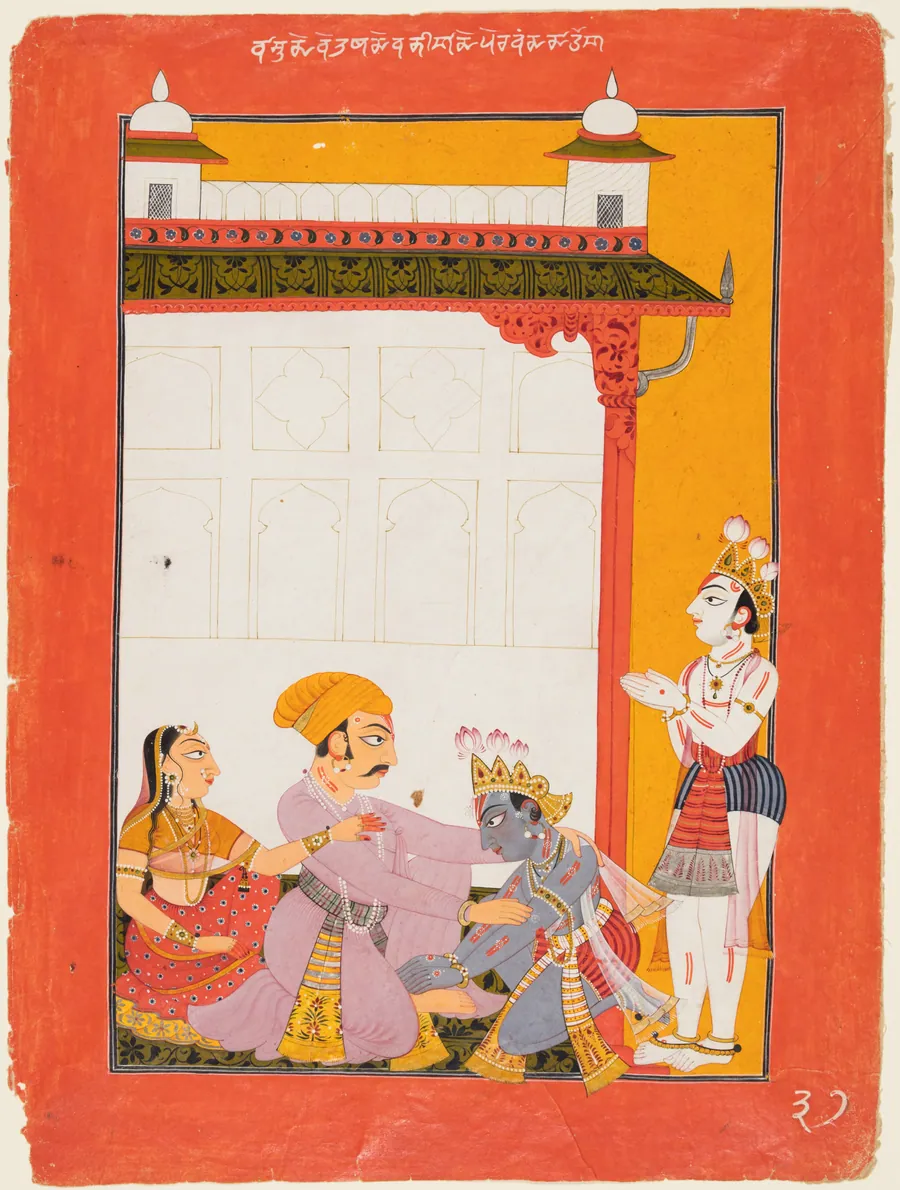 Krishna and Balarama touching the feet of Vasudeva and Devaki, from the “Vertical” Bhagavata Purana