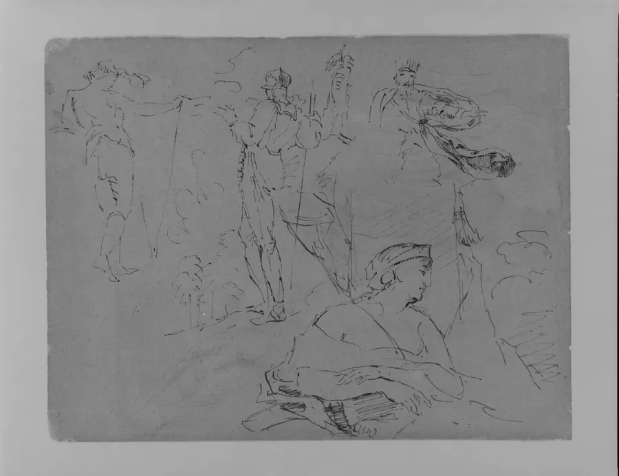 Sketches of Two Sentry Types; Male and Female Monarch Types [male possibly King Lear] (from Sketchbook) by Thomas Sully