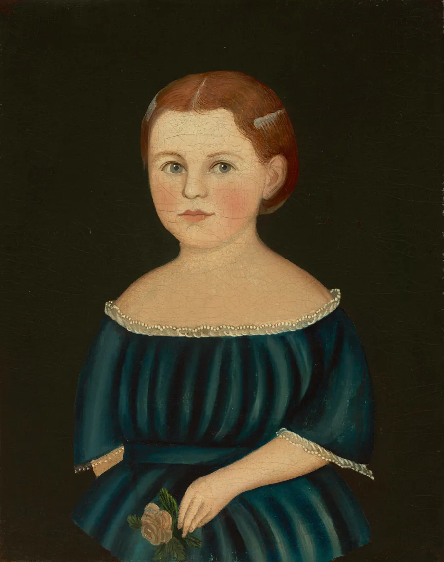 Little Girl in Blue Dress by American 19th Century