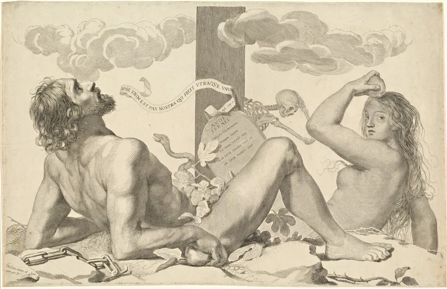Adam and Eve at the Foot of the Cross by Claude Mellan
