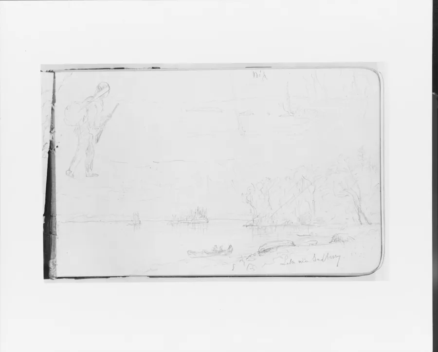 Hunter on Lake Nipissing; Lake Near Sudbury (from Sketchbook) by Albert Bierstadt