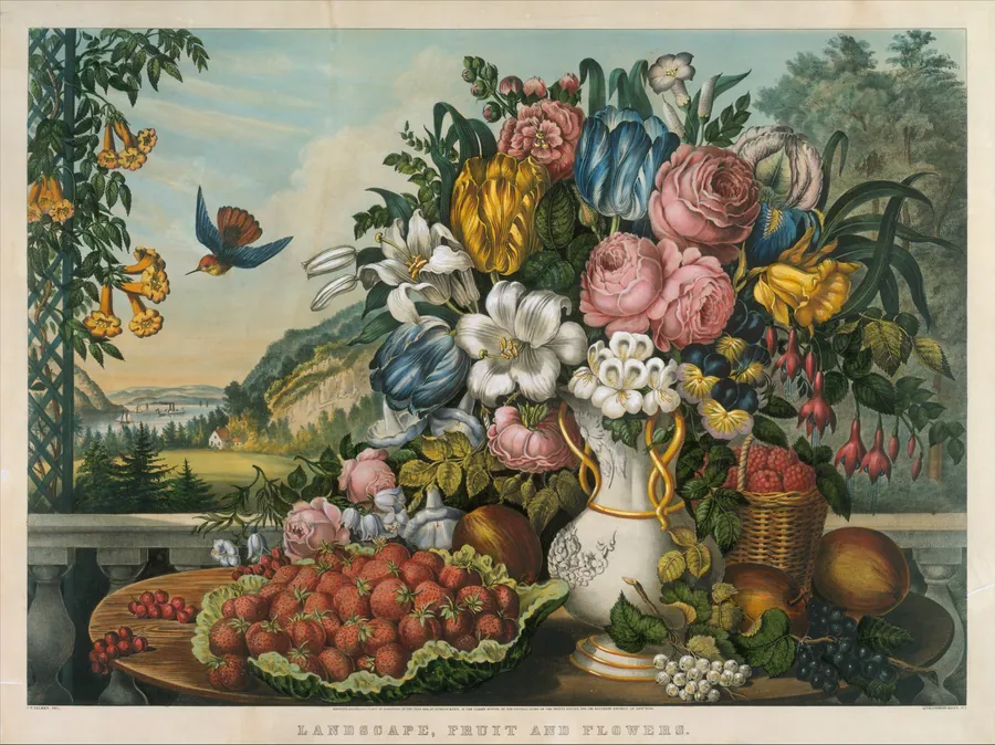 Landscape – Fruit and Flowers by Currier & Ives