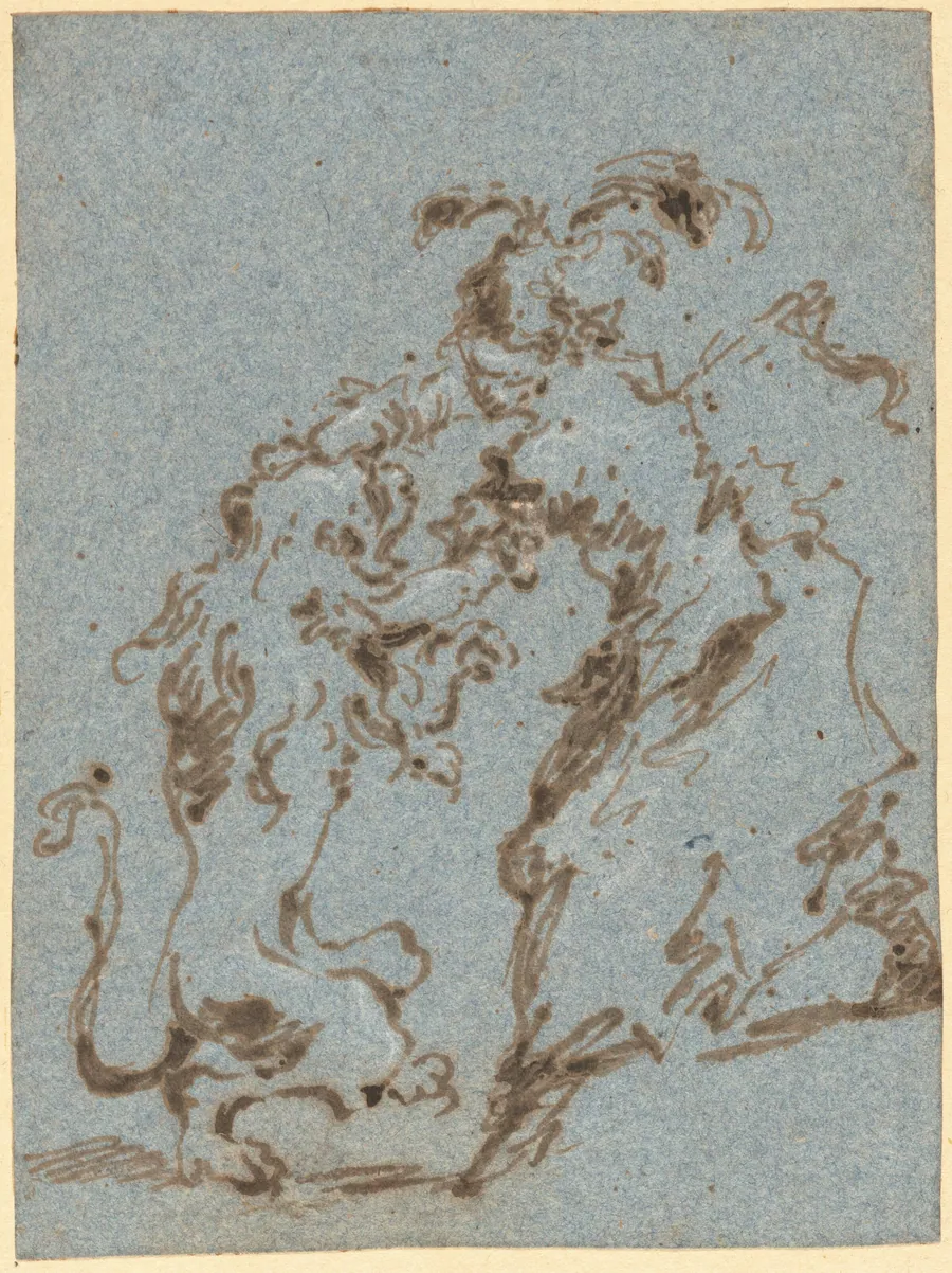 An Elegantly Dressed Woman Struggling with a Lion by Francesco Guardi
