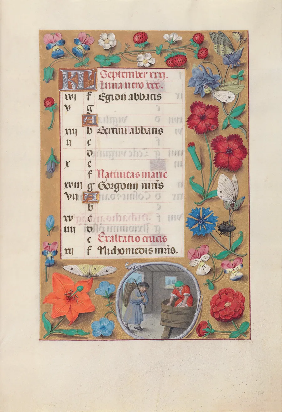 Hours of Queen Isabella the Catholic, Queen of Spain:  Fol. 10r, September by Master of the First Prayerbook of Maximillian